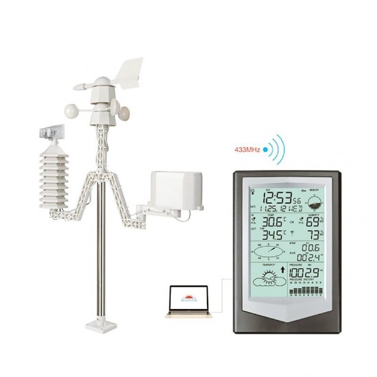 Smart Wireless 433MHz Weather Station -40℃-60℃ 20%-99% Thermometer Hygrometer Wind Speed and Direction Meter Rain Gauge for Weather Forecast