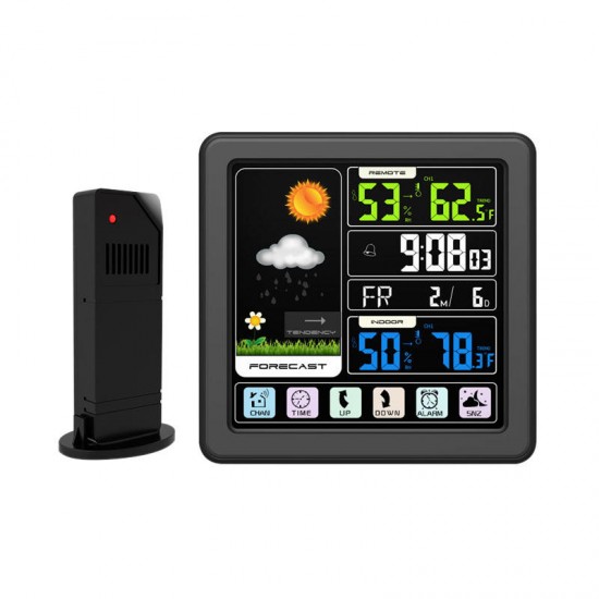 TS-3310-BK Full Touch Screen Wireless Weather Station Multi-function Color Screen Indoor Outdoor Temperature Humidity Meter Clock Weather Forecast