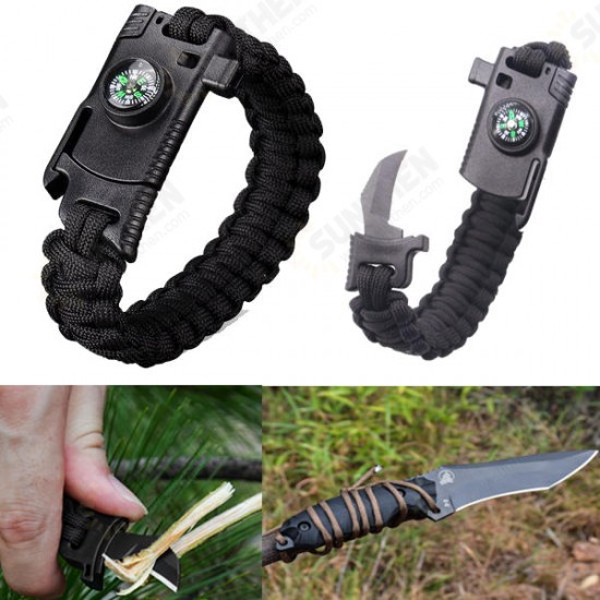 4 In 1 EDC Survival Bracelet Outdoor Emergency 7 Core Paracord Whistle Compass Kit