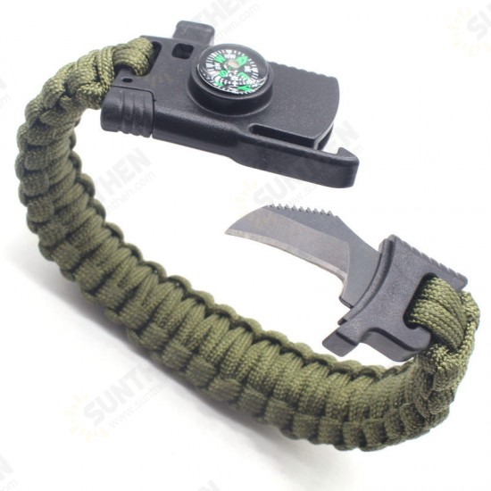 4 In 1 EDC Survival Bracelet Outdoor Emergency 7 Core Paracord Whistle Compass Kit