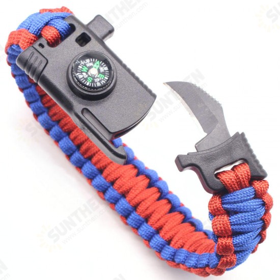 4 In 1 EDC Survival Bracelet Outdoor Emergency 7 Core Paracord Whistle Compass Kit