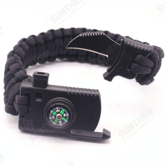 4 In 1 EDC Survival Bracelet Outdoor Emergency 7 Core Paracord Whistle Compass Kit