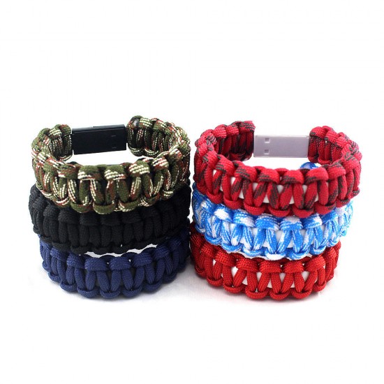 EDC Outdoor Survival Bracelet Camping Emergency Paracord Tool Kits USB Android Data Cable