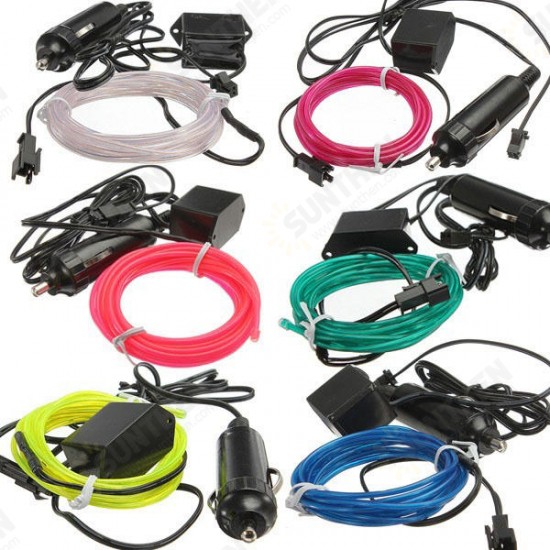 2M Neon Light Glow EL Wire Car Rope Strip + Car Charger Driver