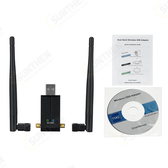 1300M Wireless Network Card USB3.0 Wifi Adapter Dual-band 2.4G/5G 1300Mbps W/Antenna Through the Wall Gigabit Network Card WIFI Receiver Transmitter