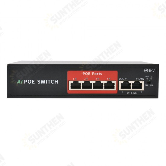 6 Port Ethernet Switch POE Network Switch Ethernet Splitter 10/100Mbps 250m 48V Transmission Network for Wireless AP Monitor Camera Router