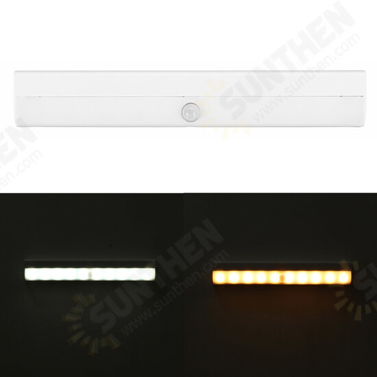 10 LED LED Motion Sensor Cabinet Light Bar Wireless Battery/USB Powered Warm/White Lighting for Wardrobe Closets Cupboard Stairway Drawer Porch