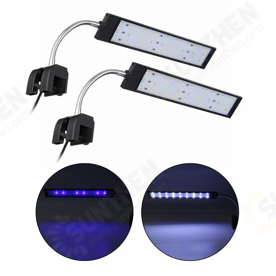 100-240V 10W Clip-on LED Aquarium Light Fish Tank Decoration Lighting Lamp with White & Blue LEDs, Touch Control, 2 Modes