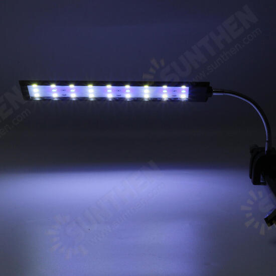 100-240V 10W Clip-on LED Aquarium Light Fish Tank Decoration Lighting Lamp with White & Blue LEDs, Touch Control, 2 Modes