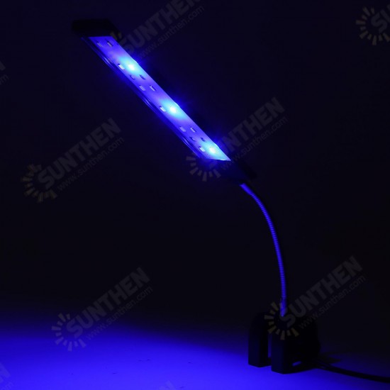 100-240V 7W Clip-on LED Aquarium Light Fish Tank Decoration Lighting Lamp with White & Blue LEDs, Touch Control, 2 Modes