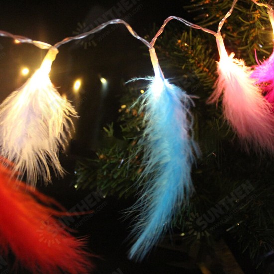 1.2M 10 LED Feather String Lights Christmas Tree Pendant Lamps DIY Party Decoration