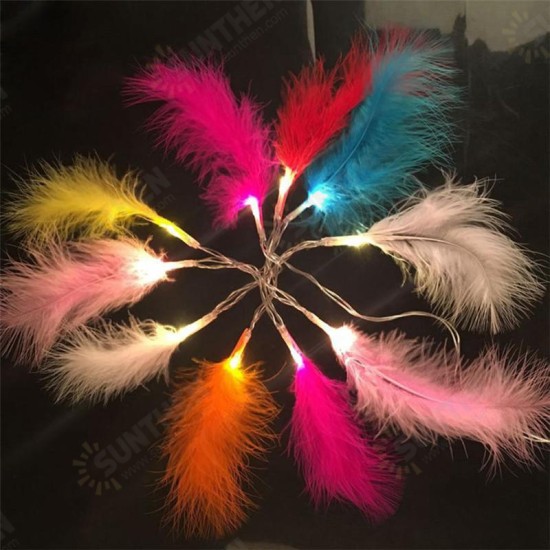 1.2M 10 LED Feather String Lights Christmas Tree Pendant Lamps DIY Party Decoration