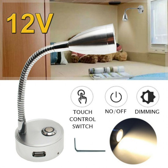 12V Touch Switch USB LED Spot Reading Light Camper Caravan Boat Interior Lamp