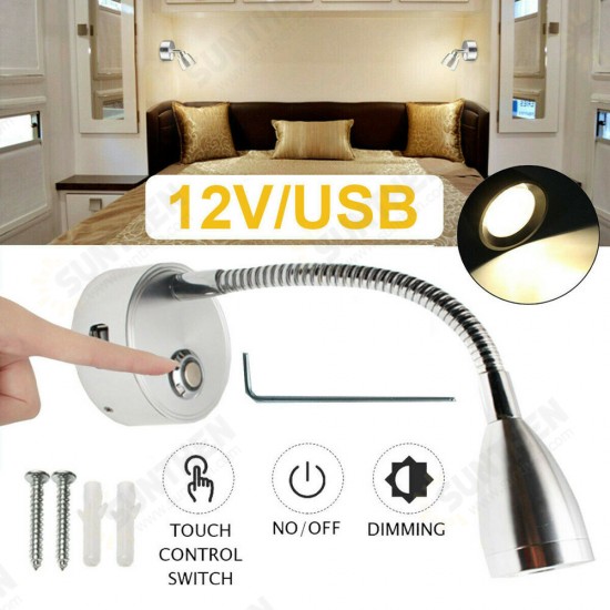 12V Touch Switch USB LED Spot Reading Light Camper Caravan Boat Interior Lamp