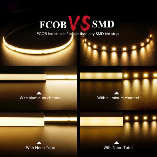 12V/24V LED NIght Light Strip 360/528 LEDs High Density Flexible FCOB COB Led Lights Strip with Changeable Color Temperature for Bedroom Kitchen