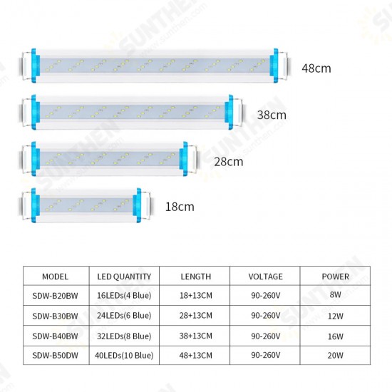 18-48CM Fish Tank Lamp Aquarium LED Lighting With Extendable Brackets White And Blue LEDs Fits for Aquarium