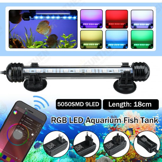 18cm 5050SMD 9LED Aquarium Fish Tank RGB Light Submersible Waterproof Bar Strip Lamp