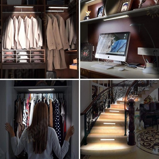 20CM Magnetic Cabinet Light Closet Motion Sensor + Touch Wardrobe Lights USB Charging Closet Lights for Bathroom Bedroom Night Light