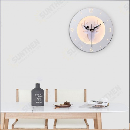 220V LED Nordic Deer Round Clock Night Light Wall Lamp Bedroom Living Room Decor 24CM