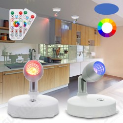 2PCS Battery Powered RGB LED Cabinet Light Spotlights with Two Remote Controls for Wardrobe Kitchen 2PCS Battery Powered RGB LED Cabinet Light Spotlights with Two Remote Controls for Wardrobe Kitchen