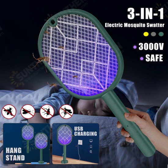 3000V 3 In 1 Electric Insect Swatter Zapper USB Rechargeable Mosquito Swatter 3000V 3 In 1 Electric Insect Swatter Zapper USB Rechargeable Mosquito Swatter