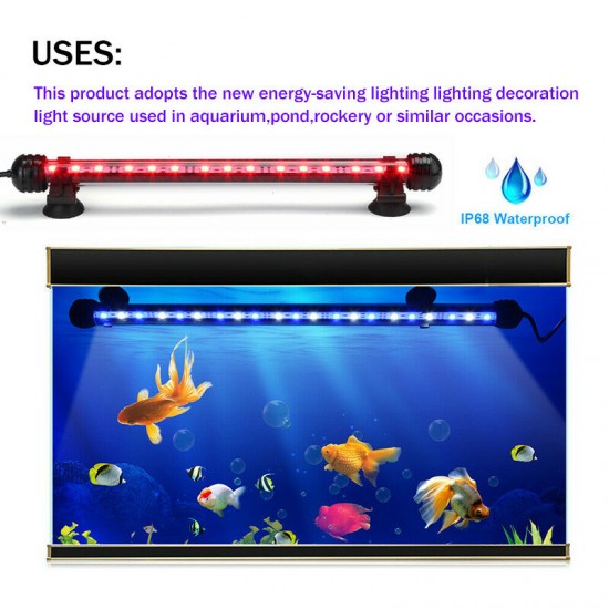 38cm bluetooth APP RGB LED Aquarium Fish Tank Lights Submersible Strip Bar Lamp