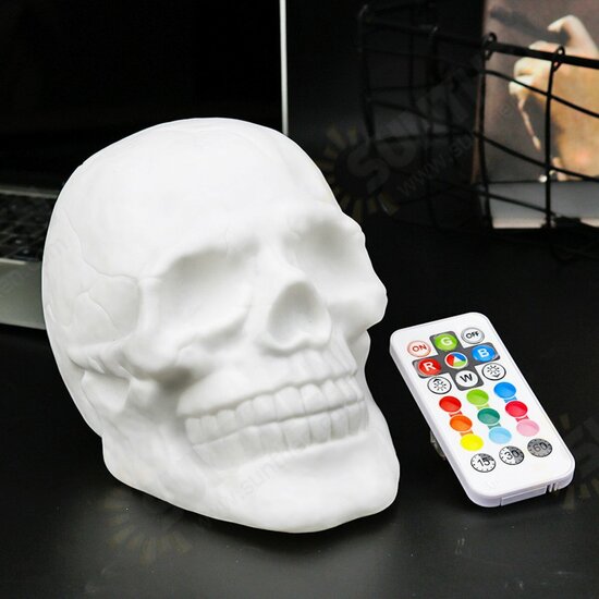 3D Colorful LED Skull Night Light Remote Control Stress Relief USB Rechargeable