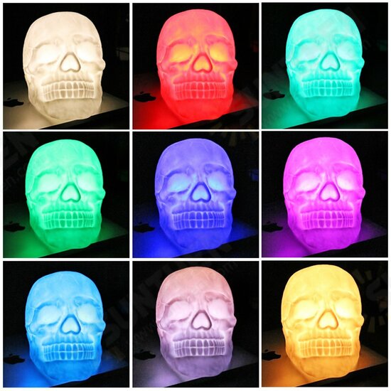 3D Colorful LED Skull Night Light Remote Control Stress Relief USB Rechargeable