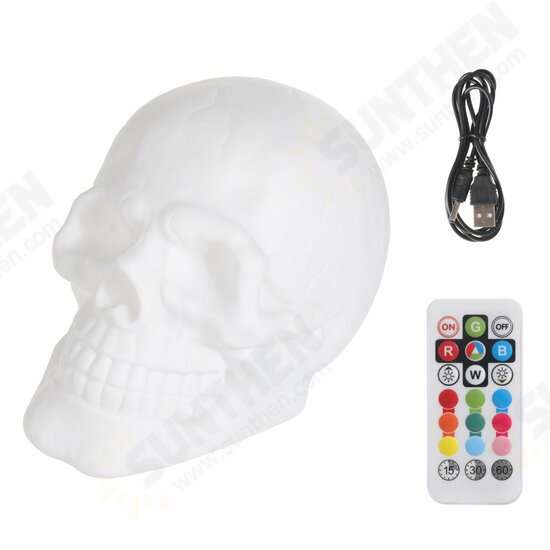 3D Colorful LED Skull Night Light Remote Control Stress Relief USB Rechargeable