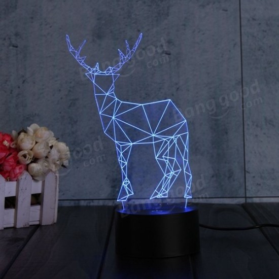 3D Deer Illusion LED Table Desk Light USB 7 Color Changing Night Lamp Home Decor