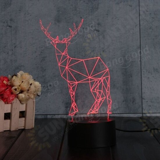 3D Deer Illusion LED Table Desk Light USB 7 Color Changing Night Lamp Home Decor