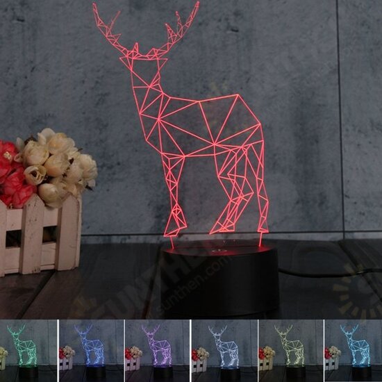 3D Deer Illusion LED Table Desk Light USB 7 Color Changing Night Lamp Home Decor