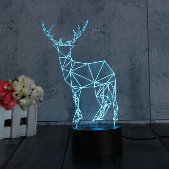 3D Deer Illusion LED Table Desk Light USB 7 Color Changing Night Lamp Home Decor