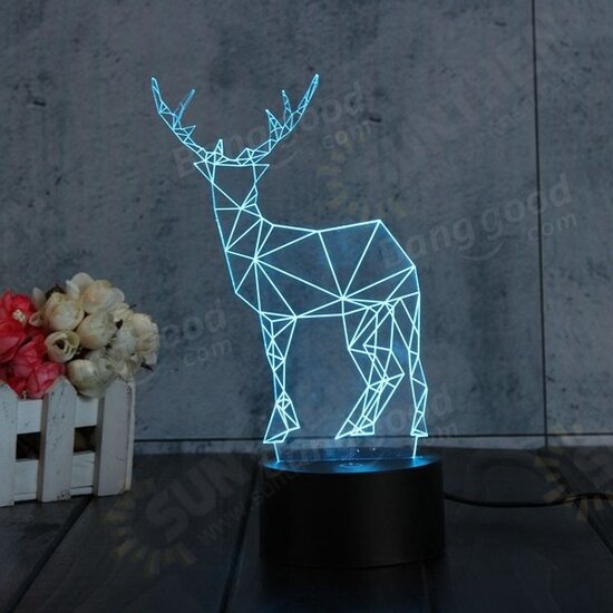 3D Deer Illusion LED Table Desk Light USB 7 Color Changing Night Lamp Home Decor