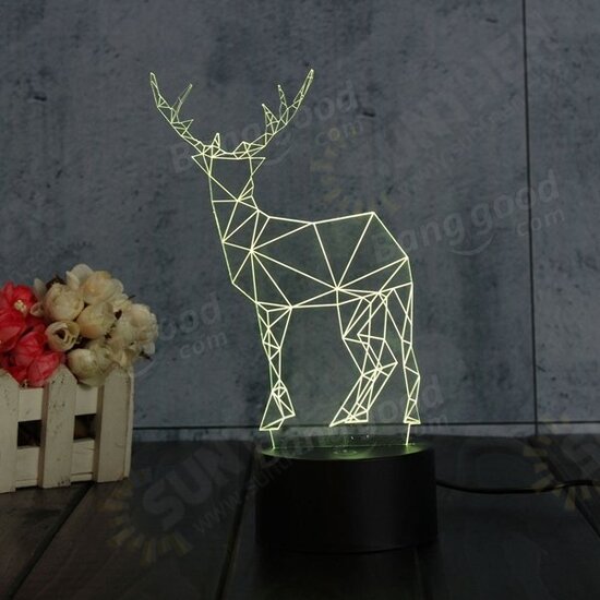 3D Deer Illusion LED Table Desk Light USB 7 Color Changing Night Lamp Home Decor