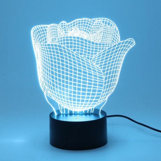 3D Illuminated Illusion Color Changing Rose LED Desk Night Light Lamp