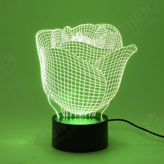 3D Illuminated Illusion Color Changing Rose LED Desk Night Light Lamp