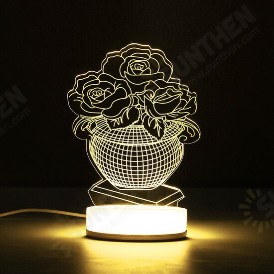 3D Illusion USB LED Night Light Warm White Desk Table Lamp Xmas Gift