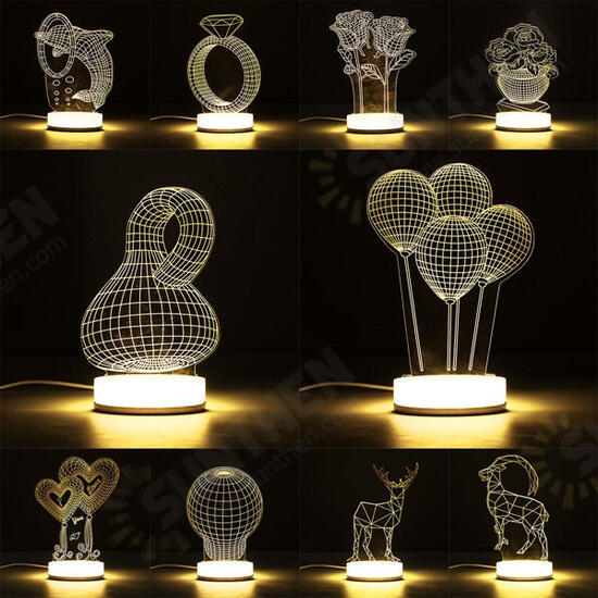 3D Illusion USB LED Night Light Warm White Desk Table Lamp Xmas Gift