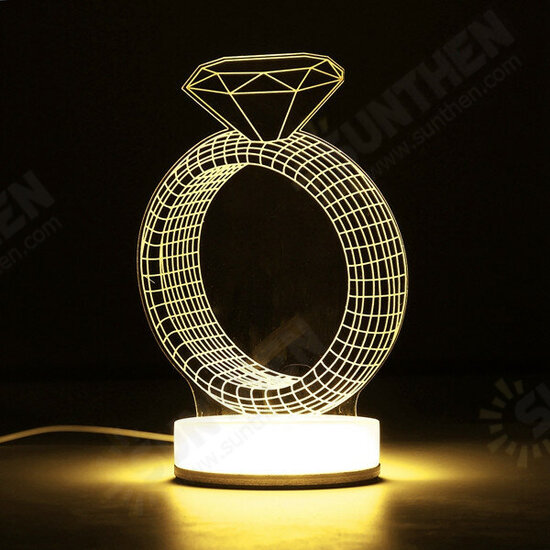 3D Illusion USB LED Night Light Warm White Desk Table Lamp Xmas Gift