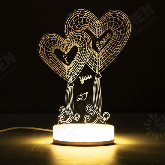 3D Illusion USB LED Night Light Warm White Desk Table Lamp Xmas Gift