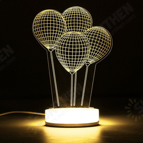 3D Illusion USB LED Night Light Warm White Desk Table Lamp Xmas Gift