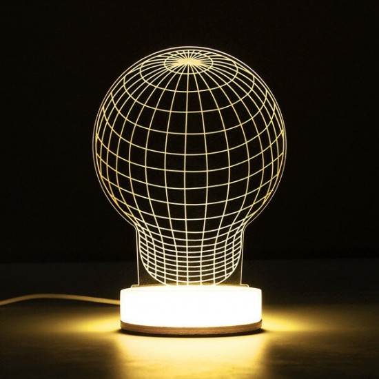 3D Illusion USB LED Night Light Warm White Desk Table Lamp Xmas Gift