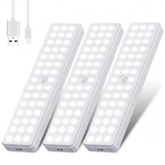 3PCS 6500K 44LEDs Motion Sensor Light 750mAh USB Rechargeable Magnetic Sticker Lamp