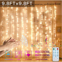 3X3M300 GYTF Curtain Lights with Sound Activated USB Powered LED Fairy Lights Remote Sync-to-Music Setting 8 Mode Hanging Light for Bedroom Wedding 3X3M300 GYTF Curtain Lights with Sound Activated USB Powered LED Fairy Lights Remote Sync-to-Music Setting 8 Mode Hanging Light for Bedroom Wedding