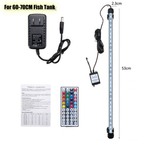 53CM RGB LED Aquarium Fish Tank Light IP68 Color Changing Bar Submersible Lamp + Remote Control AC110-240V