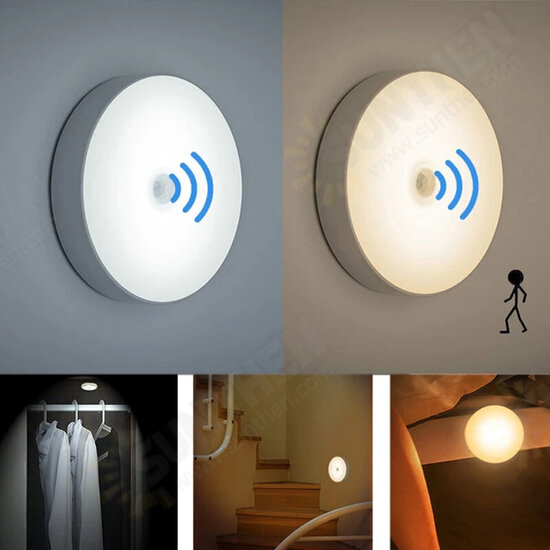 6 LEDs PIR Motion Sensor Night Light Auto On/Off for Bedroom Stairs Cabinet Wardrobe Wireless USB Rechargeable Wall Lamp