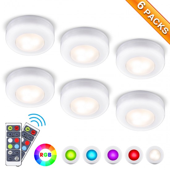 6 Pcs Cabinet Lights RGB Led Night Light with Remote Control Stairs Light Cabinet Light Battery Operated for Cabinets, Wardrobe Kitchen Bedroom