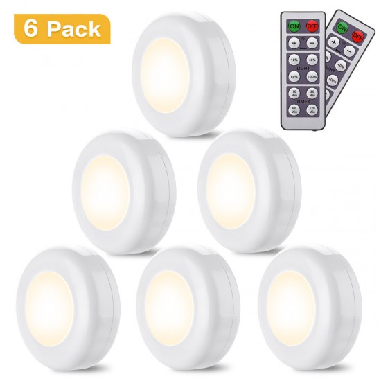 6PCS LED Cabinet Light Dimming Kitchen Wardrobe Cupboard Lamp + 2PCS Remote Control