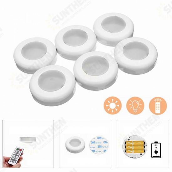 6Pcs 0.5W Round Remote Control LED Cabinet Light Dimmable Timer Closet Light Night Light DC4.5V 6Pcs 0.5W Round Remote Control LED Cabinet Light Dimmable Timer Closet Light Night Light DC4.5V